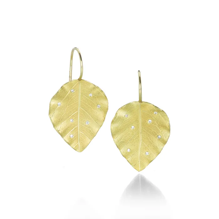 Earrings Barbara Heinrich Poplar Leaf Earrings with Diamonds