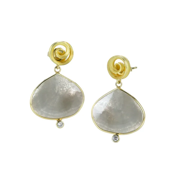 Earrings Barbara Heinrich Wide Teardrop Gray Diamond Slice Earrings