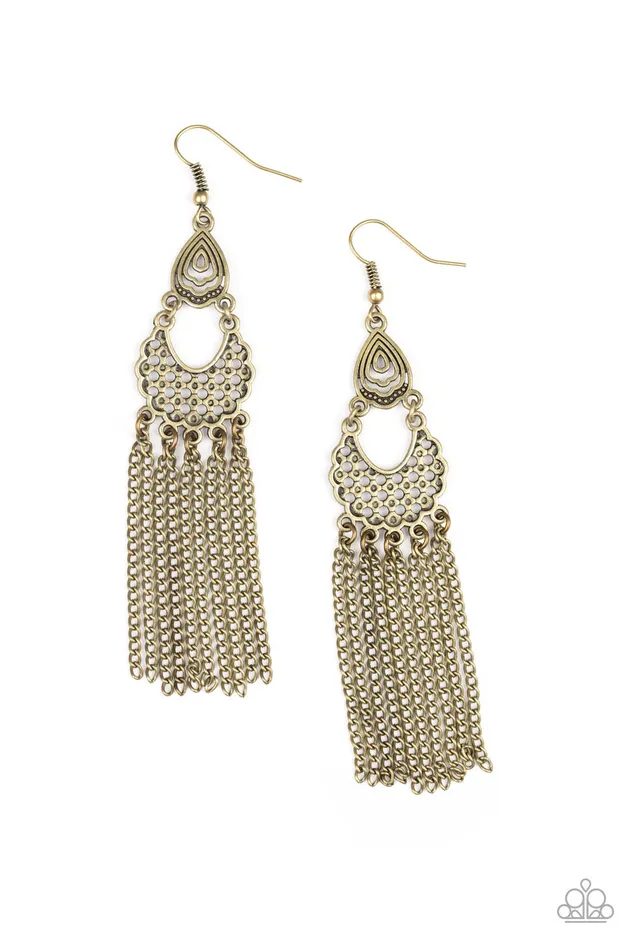 Earrings | diannesjewelryshop Paparazzi Insane Chain - Brass Earrings