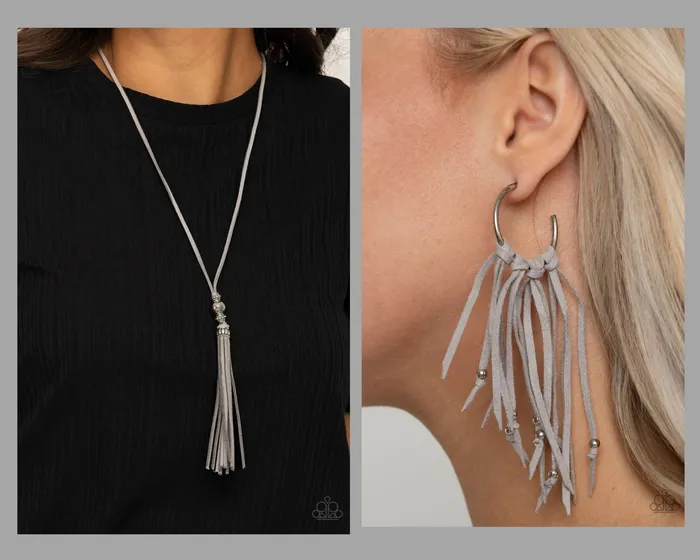 Earrings diannesjewelryshop Paparazzi Silver $10 Set - Hold My Tassel Necklace and No Place Like HOMESPUN Earrings