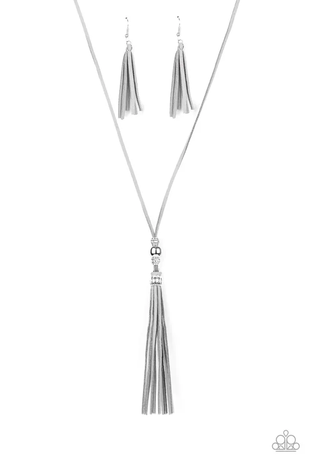 Earrings | diannesjewelryshop Paparazzi Silver $10 Set - Hold My Tassel Necklace and No Place Like HOMESPUN Earrings