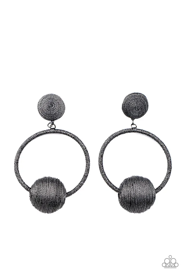 Earrings | diannesjewelryshop Paparazzi Social Sphere Black Threaded Post Earrings