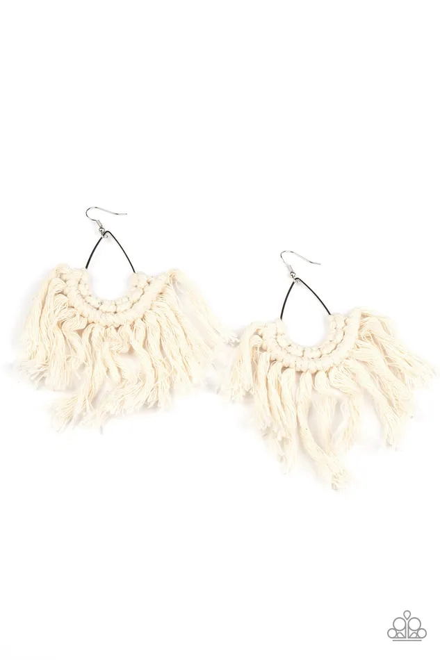 Earrings | diannesjewelryshop Paparazzi Wanna Piece Of MACRAME? - White Earrings