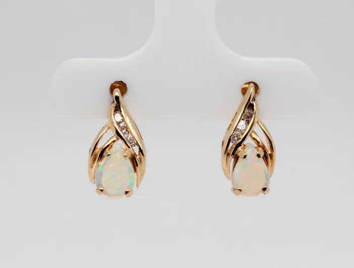 Earrings FULLERS PURCHASE FROM PUBLIC Estate 14KY .70 Cttw Opal and Diamond Earrings