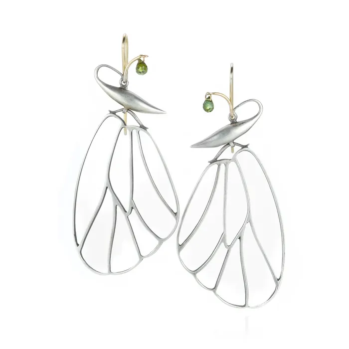 Earrings Gabriella Kiss Silver Butterfly Cell Earrings with Tourmaline