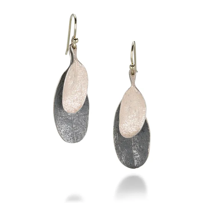 Earrings John Iversen Oxidized Sterling and Silver Double Leaf Earrings