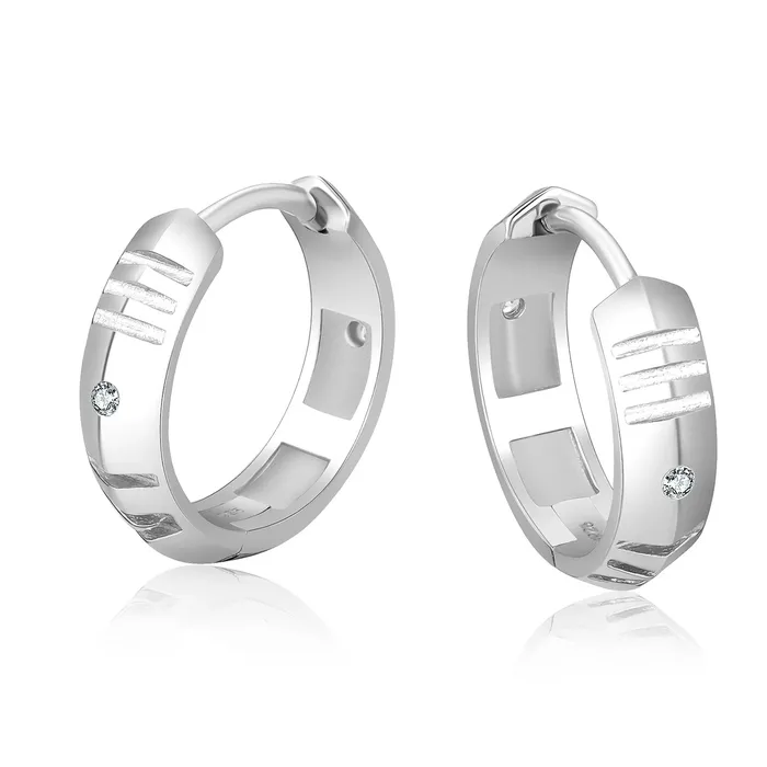 Earrings KRKC S925 Silver Roman Numerals Hoop Earrings for Men in Whitie Gold - 15mm