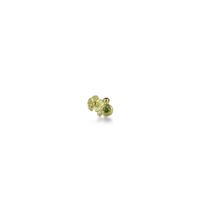 Earrings Lene Vibe Single Flower and Green Diamond Stud