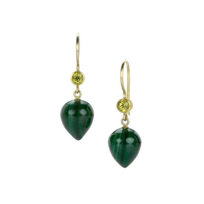 Earrings Mallary Marks 18k Mali Garnet and Malachite Apple Eve Earrings