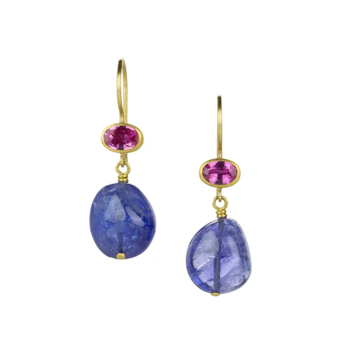 Earrings Mallary Marks Pink Sapphire and Tanzanite Apple Eve Earrings