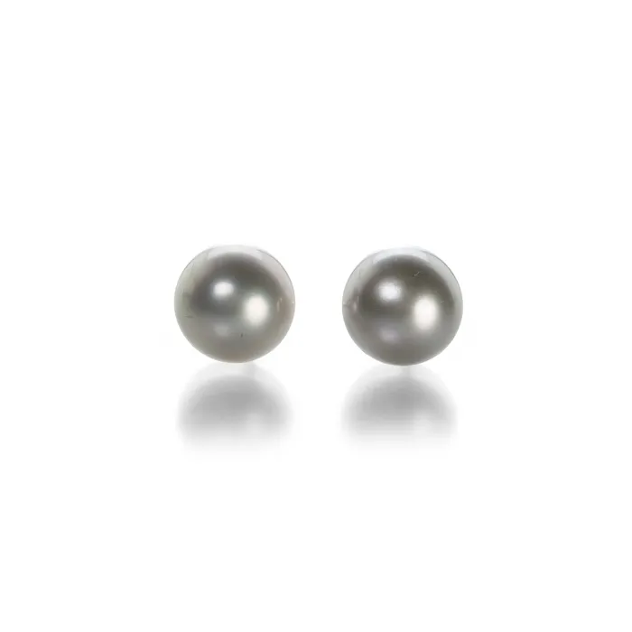 Earrings Maria Beaulieu 9mm Soft Gray Button Pearl Stud Earrings