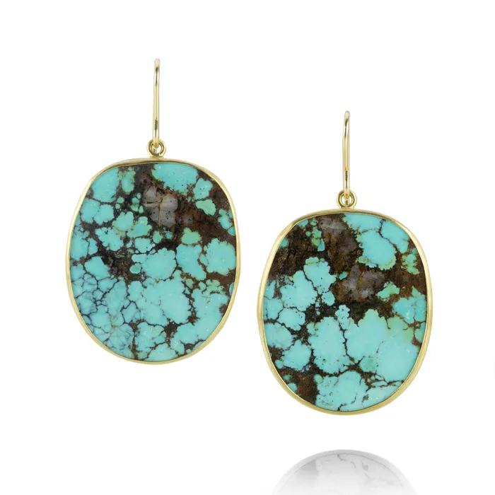 Earrings Maria Beaulieu Bezel Set Chinese Turquoise Slab Earrings