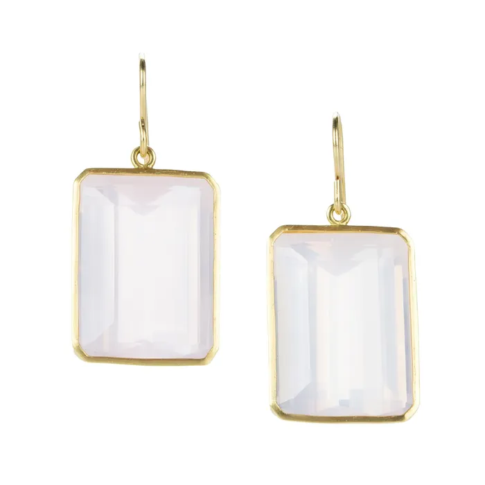 Earrings Maria Beaulieu Emerald Cut Rose Quartz Drop Earrings