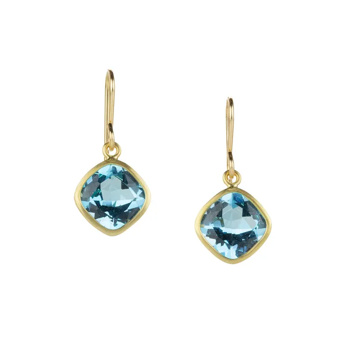 Earrings Maria Beaulieu Faceted Cushion Shaped Blue Topaz Earrings