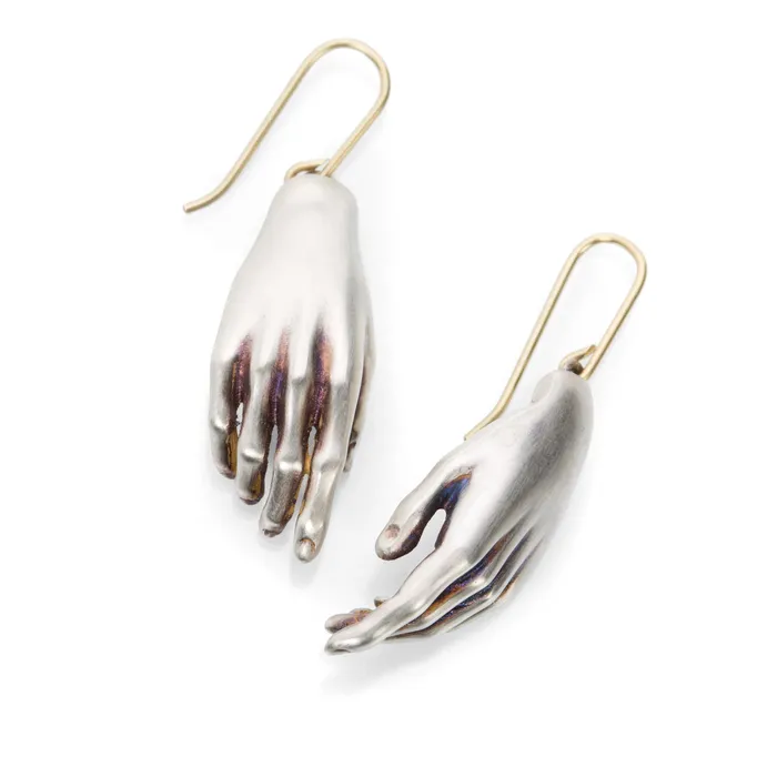 Earrings Matte Silver Hand Drop Earrings - Gabriella Kiss