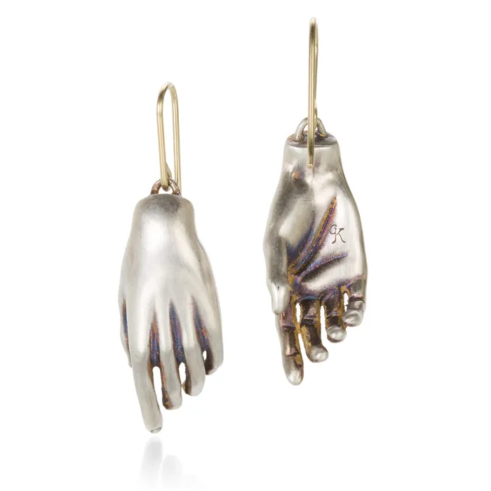 Earrings | Matte Silver Hand Drop Earrings - Gabriella Kiss