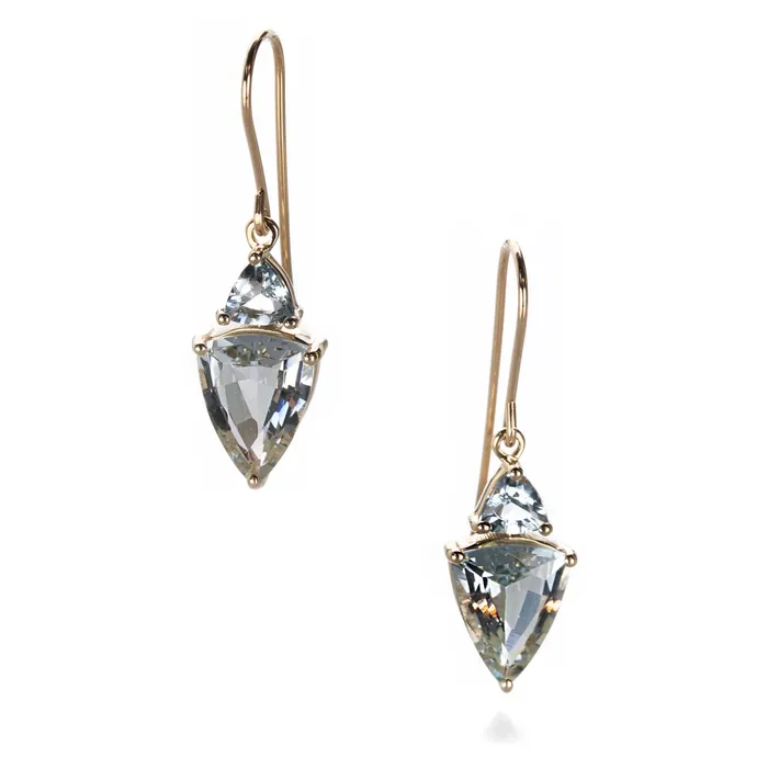 Earrings Nicole Landaw Aquamarine Twin Triangle Earrings