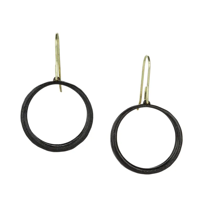 Earrings Oxidized Sterling Silver Hoop Drop Earrings - John Iversen