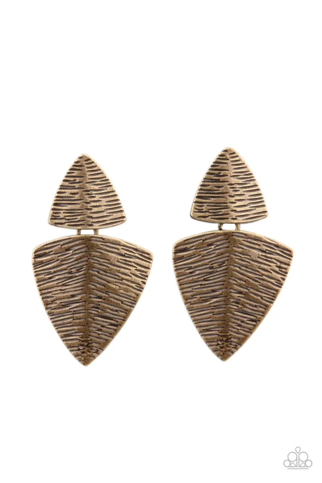 Earrings | Paparazzi PRIMAL Factors - Brass Earrings - Paparazzi Accessories