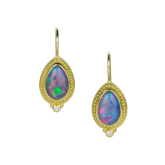 Earrings Pear Shaped Australian Opal Earrings - Barbara Heinrich