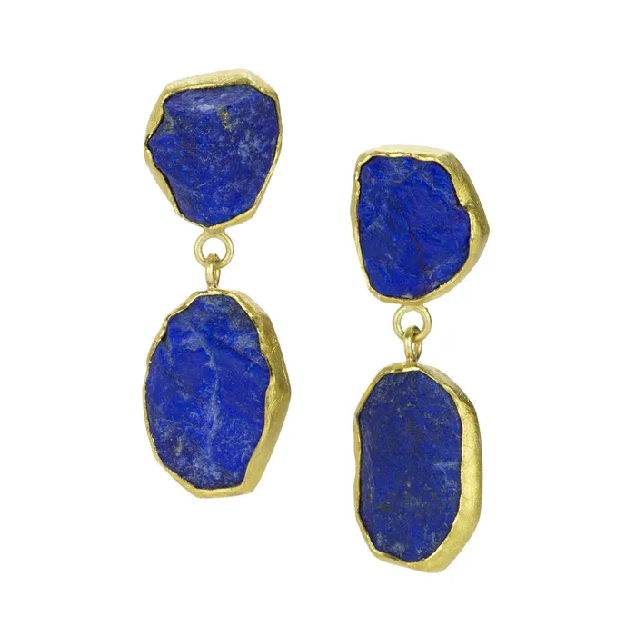 Earrings Petra Class Double Rough Lapis Drop Earrings