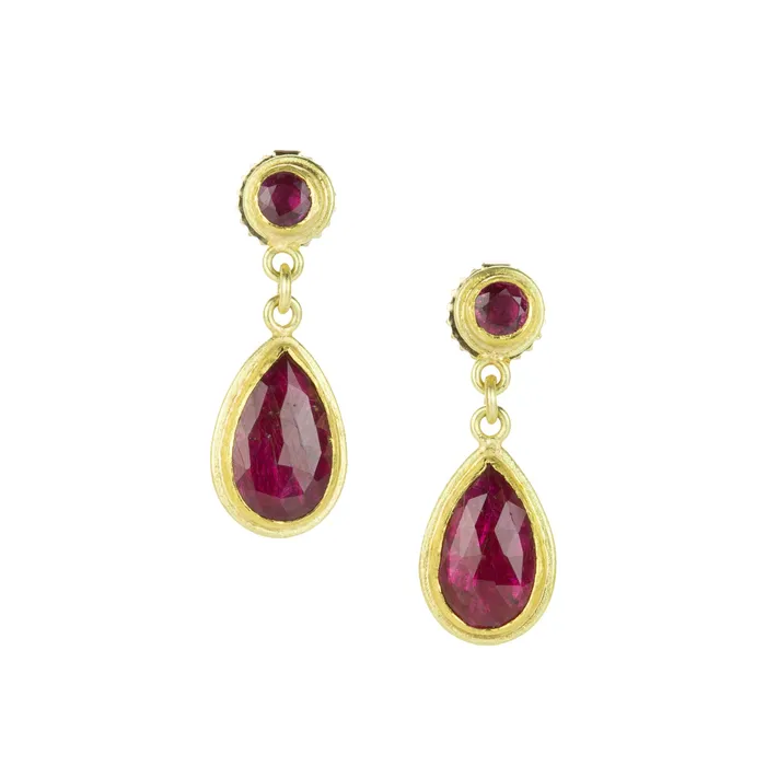 Earrings Petra Class Round and Teardrop Ruby Drop Earrings