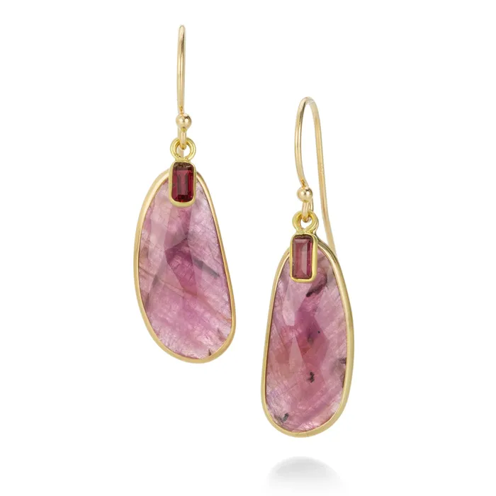 Earrings Pink and Red Sapphire Drop Earrings - Margaret Solow