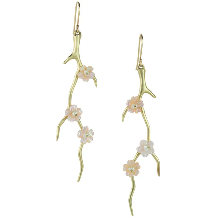 Earrings Pink Mother of Pearl Blossom Branch Earrings - Annette Ferdinandsen