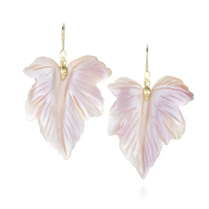 Earrings Pink Mother of Pearl Fancy Leaf Earrings - Annette Ferdinandsen