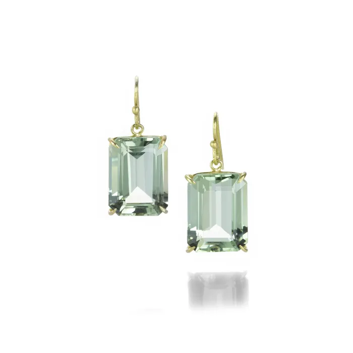 Earrings Rosanne Pugliese Medium Emerald Cut Green Amethyst Earrings