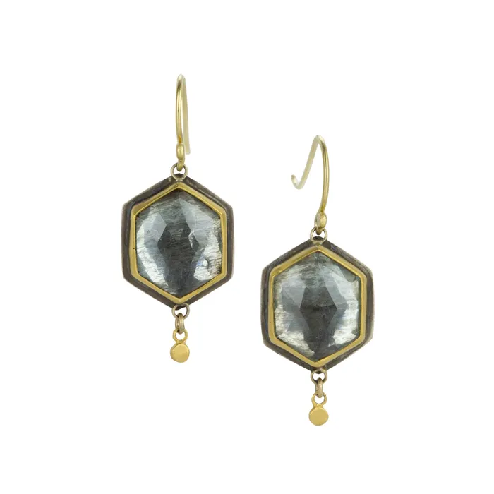 Earrings Rose Cut Hexagon Moss Aquamarine Drop Earrings - Ananda Khalsa