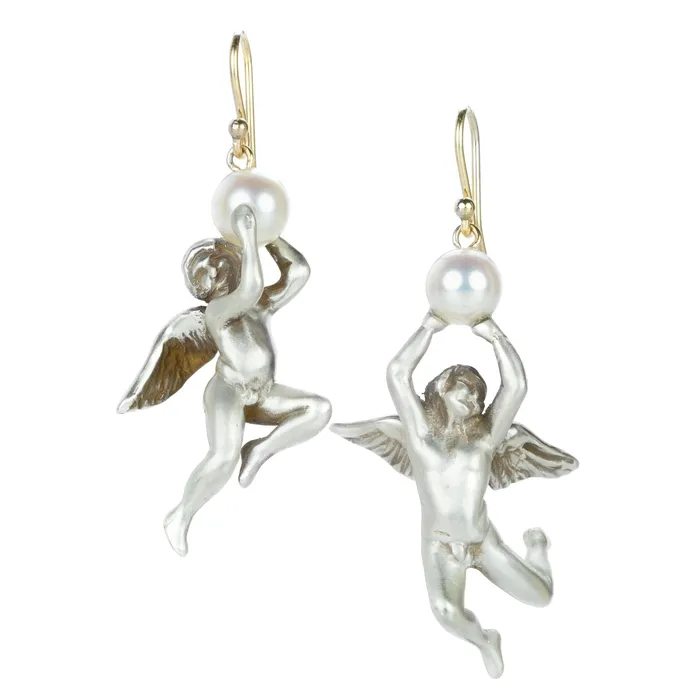 Earrings Sterling Silver Angel Earrings with Pearls - Gabriella Kiss