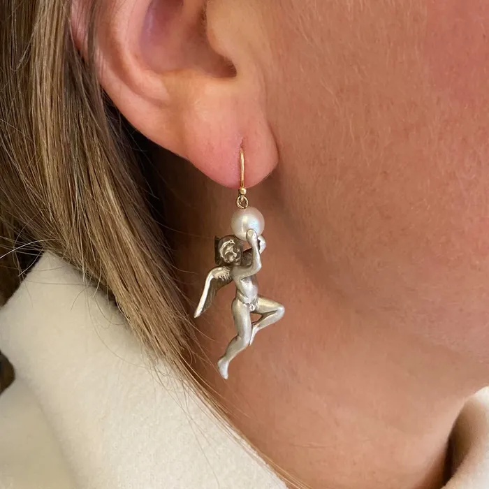 Earrings | Sterling Silver Angel Earrings with Pearls - Gabriella Kiss