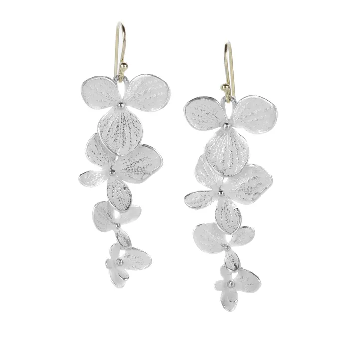 Earrings Sterling Silver Four Part Hydrangea Drop Earrings - John Iversen