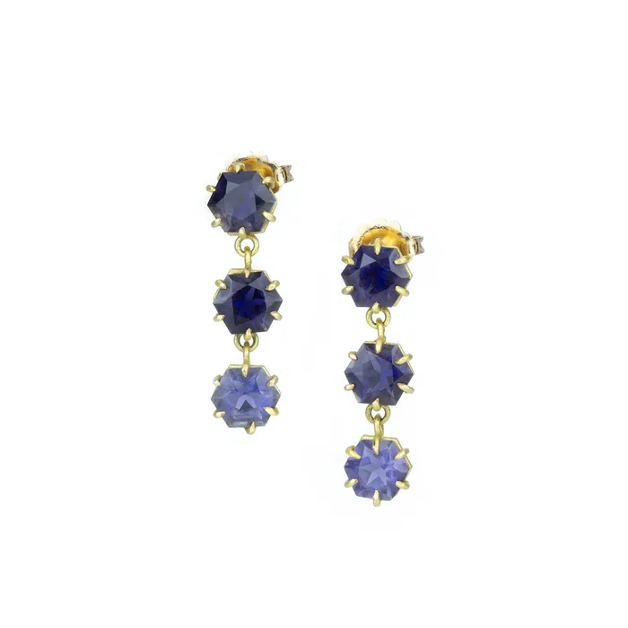 Earrings Triple Iolite Geometric Drop Earrings - Rosanne Pugliese