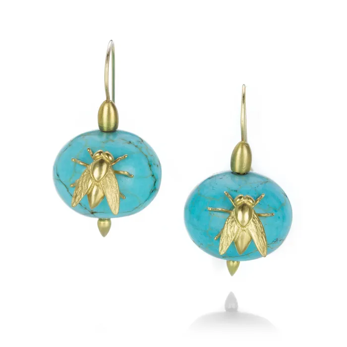 Earrings Turquoise Ball Earrings with Flies - Gabriella Kiss