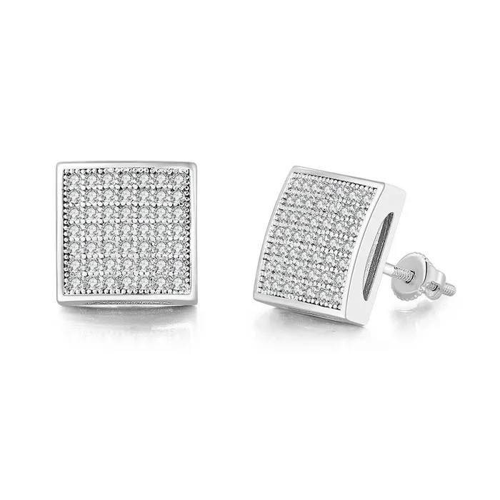 Earrings WuZouLiShiDa S925 Moissanite Diamond Square Stud Earrings in White Gold - 10mm