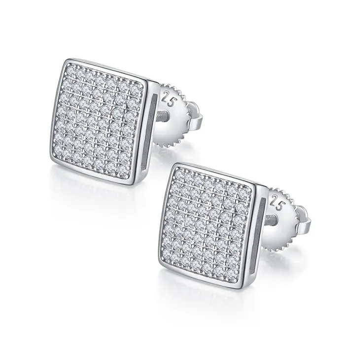 Earrings | WuZouLiShiDa S925 Moissanite Diamond Square Stud Earrings in White Gold - 10mm