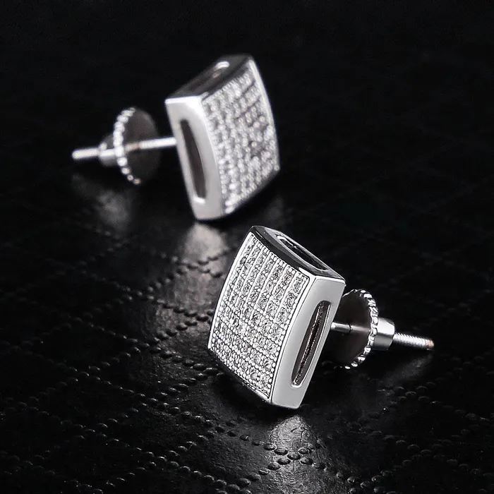 Earrings | WuZouLiShiDa S925 Moissanite Diamond Square Stud Earrings in White Gold - 10mm