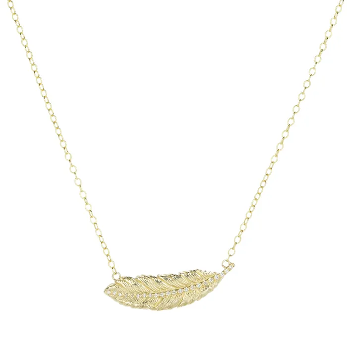 Elisabeth Bell Necklaces Horizontal Diamond Feather Pendant Necklace