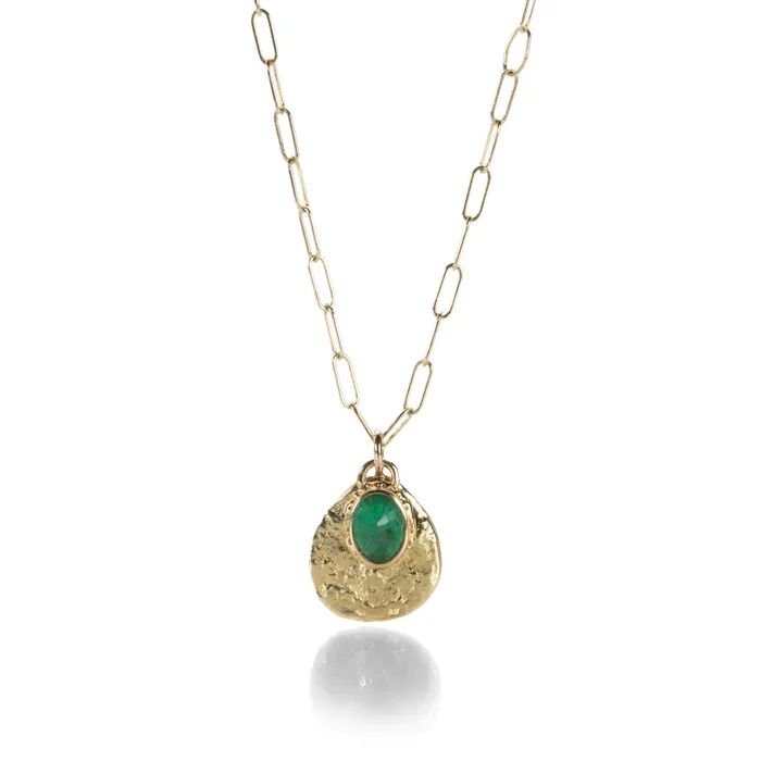 Emerald and Ruffled Textured Disc Necklace Jamie Joseph Necklaces