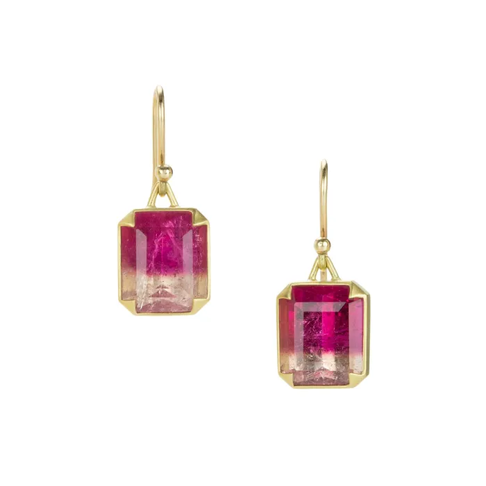 Emerald Cut Rubellite Tourmaline Earrings Gabriella Kiss Earrings