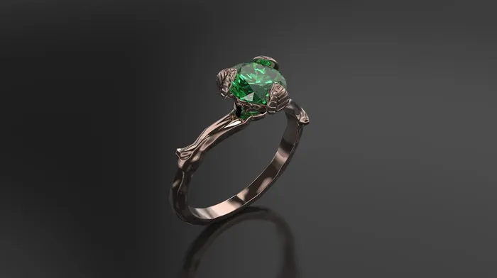 Emerald Leaf Engagement Ring Rose Gold Engagement Ring Emerald Branch Ring Emerald Gold Rose Gold Emerald Ring FL LLC Rings