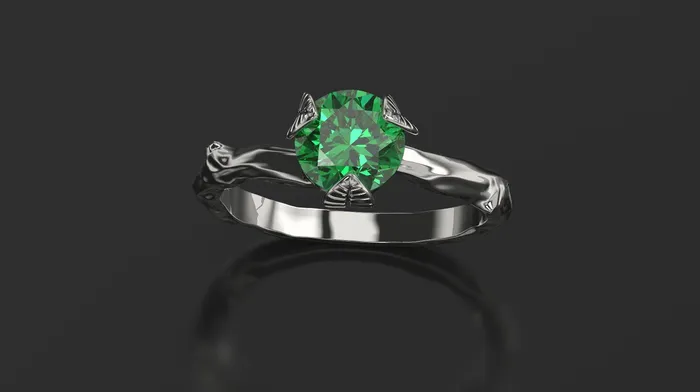 Emerald Leaf Engagement Ring Rose Gold Engagement Ring Emerald Branch Ring Emerald Gold Rose Gold Emerald Ring | FL LLC Rings