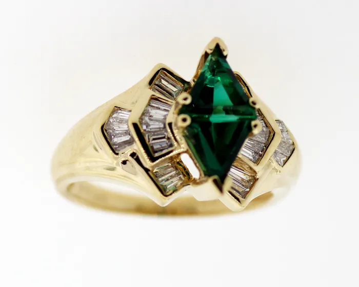 Estate 14KY Created Emerald And .50 Cttw Diamond Fashion Ring SHAI GUT ESTATE PIECES Rings