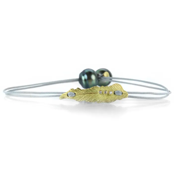 Feather and Tahitian Pearl Cord Bracelet Lene Vibe Bracelets