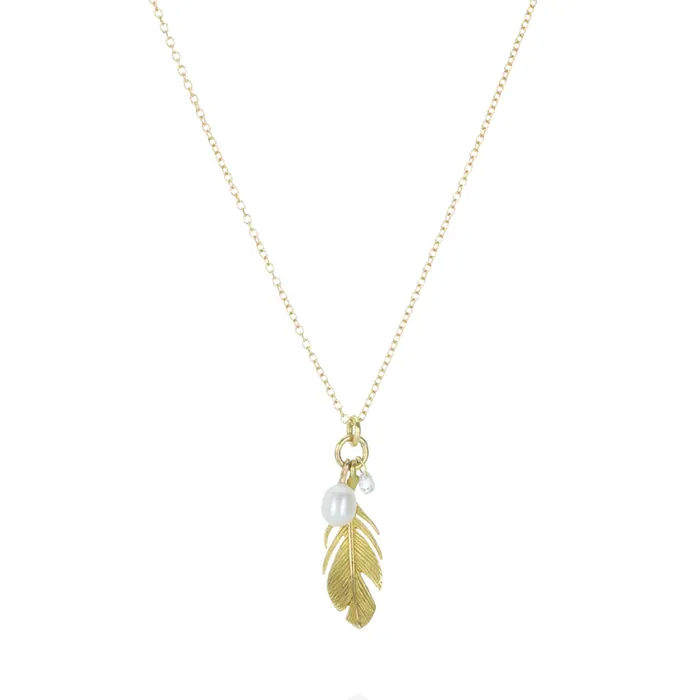 Feather Pearl and Diamond Charm Necklace Annette Ferdinandsen Necklaces