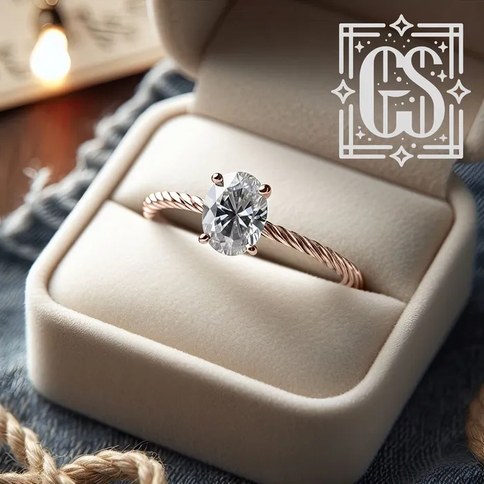 FL LLC Rings 14k Rose Gold Oval Diamond Rope Engagement Ring Gold Lab Grown Oval Diamond Created Diamond Engagement Ring Moissanite Ring Rose Gold