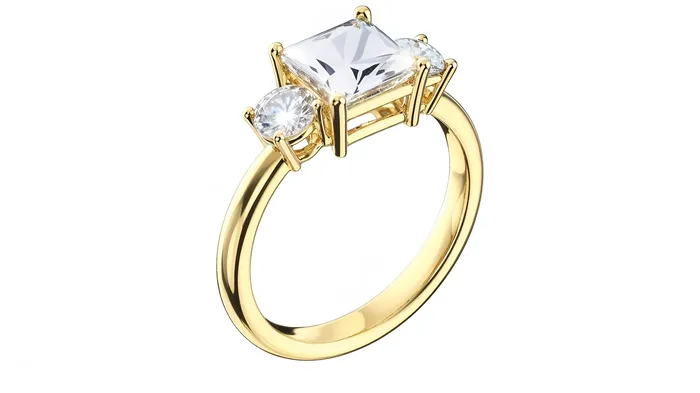 FL LLC Rings | 14k Yellow Gold Diamond Three Stone Princess Engagement Ring Gold Lab Grown Diamond Square Three Stone Engagement Ring Yellow Gold