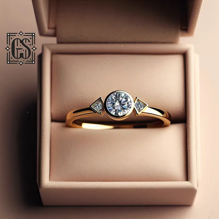 FL LLC Yellow Gold Diamond Engagement Ring Gold Lab Grown Diamond Created Diamond Art Deco Minimalist Engagement Ring Moissanite Ring Yellow Gold Rings